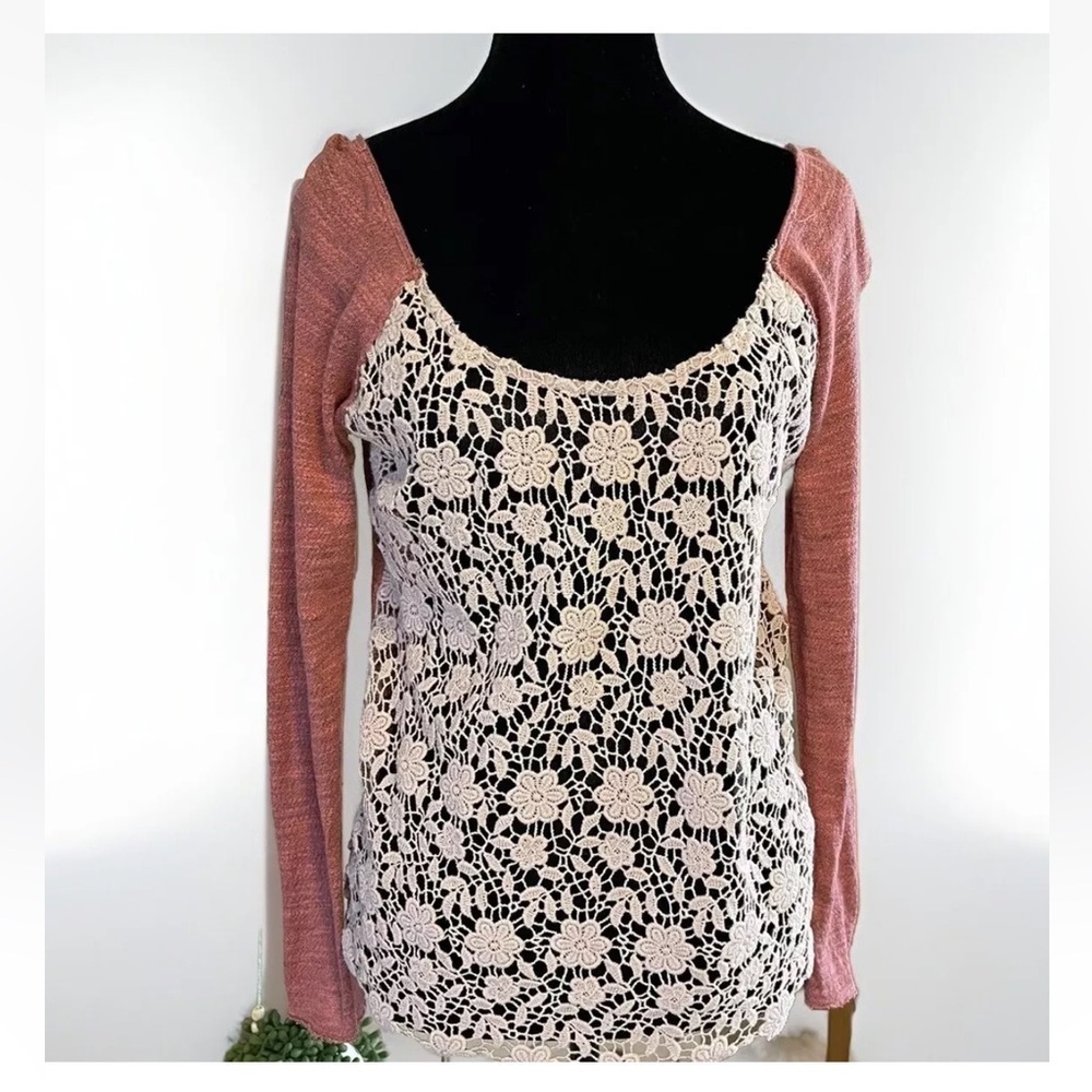 Free People Top M Daisy Lace Crochet Berry Purple Festival Concert Boho Cottage